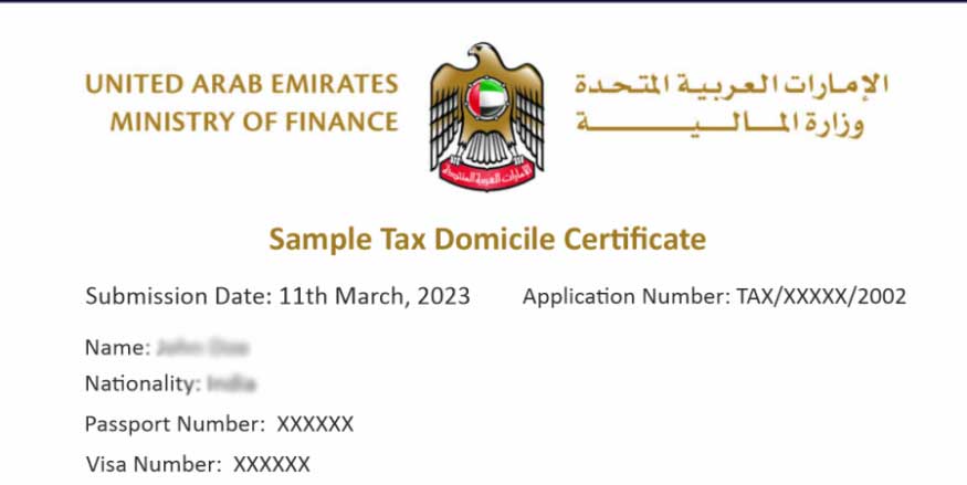 UAE Tax Residency Certificate — Ministry of Finance individual
